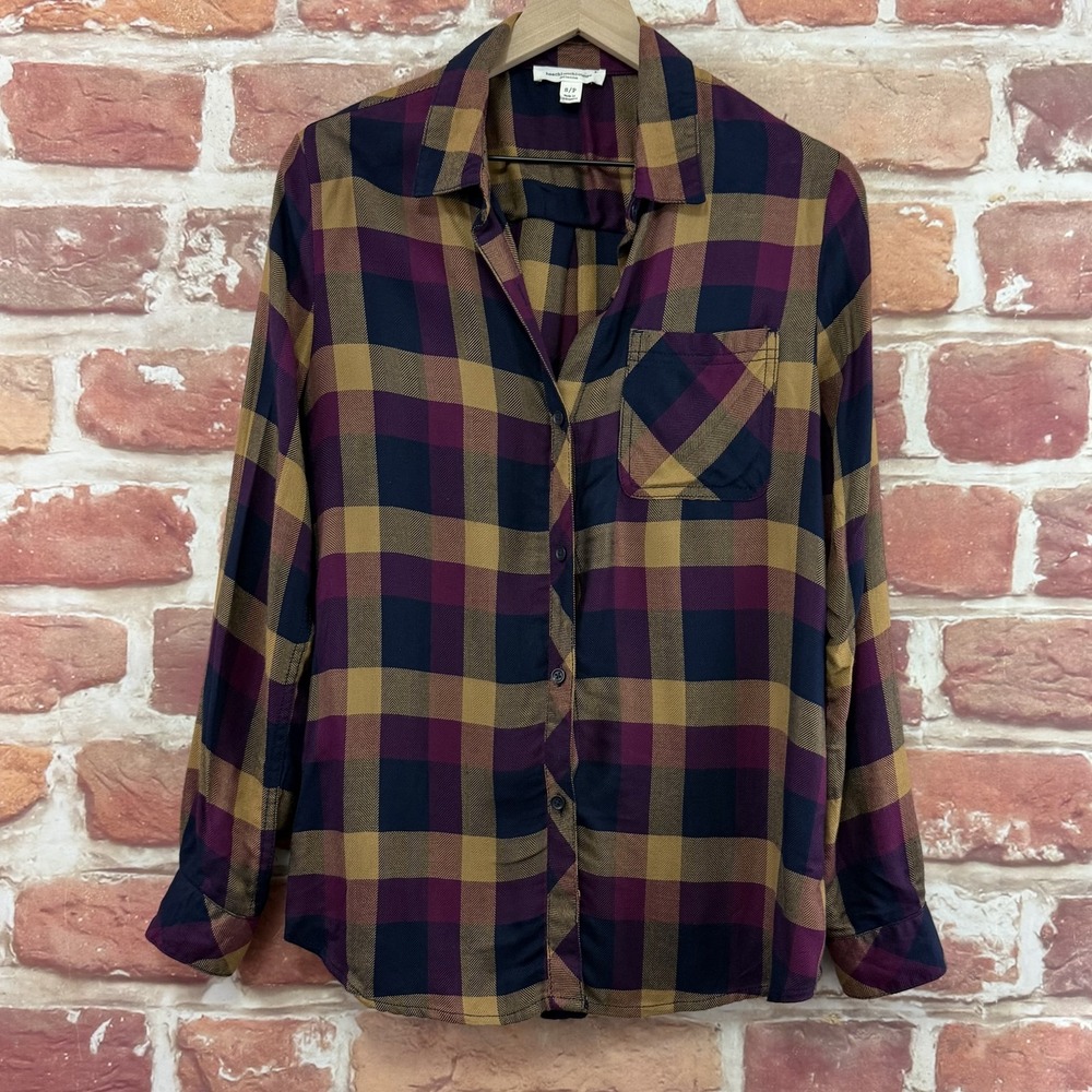 Anthropologie Top Womens Small Multicolor Plaid Check Casual Pocketed Shirt